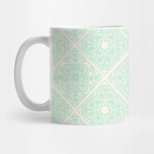 Light Turquoise green granny squares over cream Mug